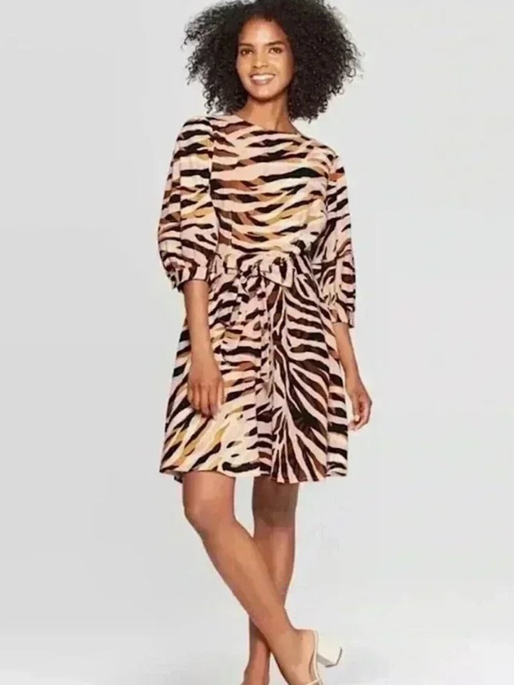 Who What Wear Tiger Print Mini Dress Puff Sleeves